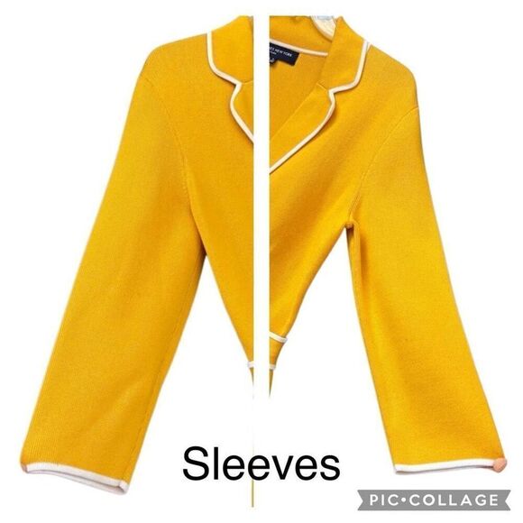 Jones New York Signature Bright Yellow 3/4 Sleeve Stretch Cardigan Women Small - Picture 4 of 10